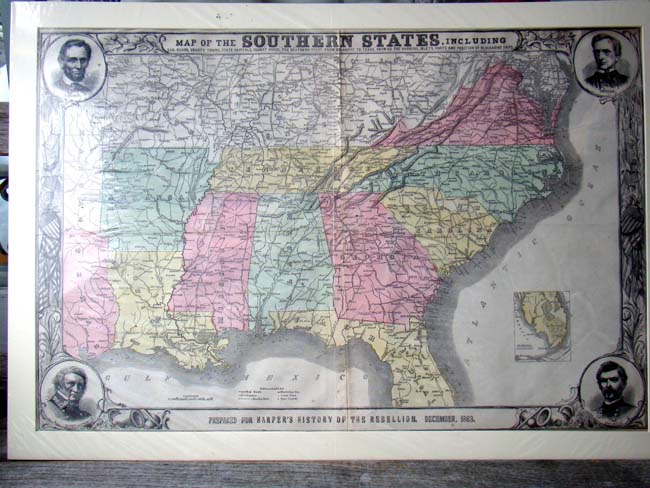 'Map of the Southern States' prepared for Harper's History of the Rebellion, December 1863